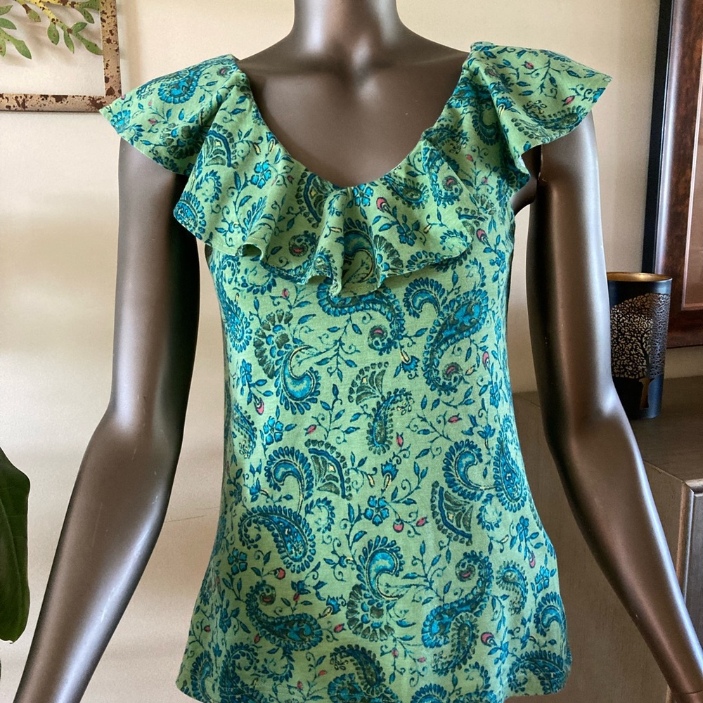 Chaps ruffle neck top
